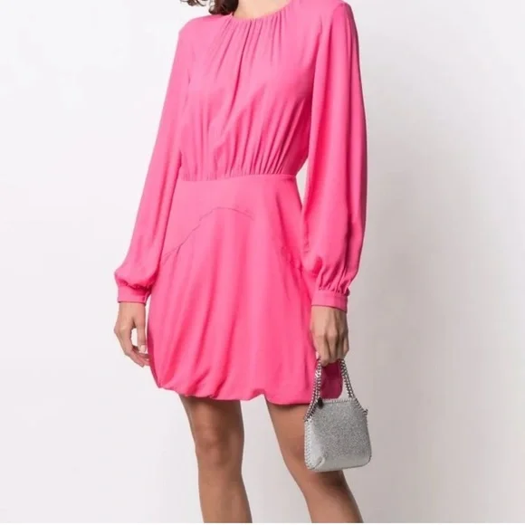 stella mccartney gathered mini dress hot pink small long sleeve wedding guest - Picture 2 of 8